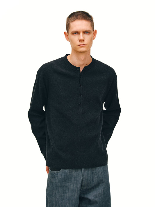 Henry Collar Button-Up T-Shirt