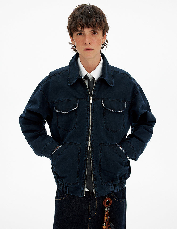 Multi-Pocket Wash-Finished Work Jacket