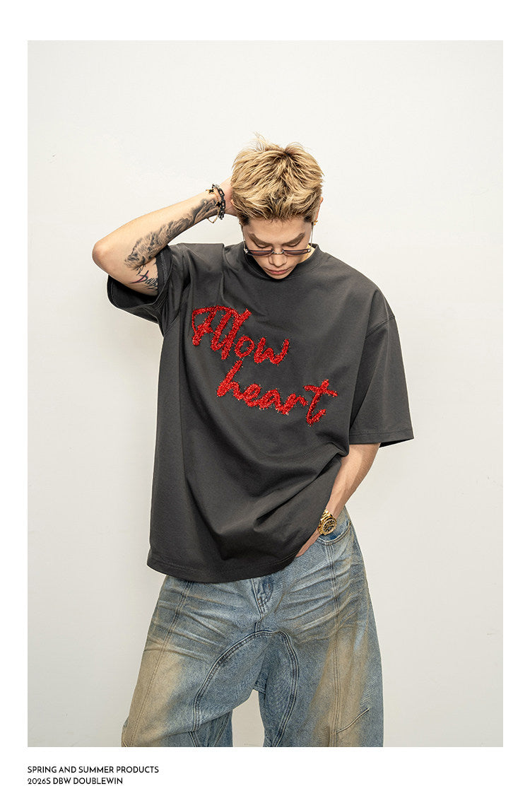 T-shirt with metallic embroidery