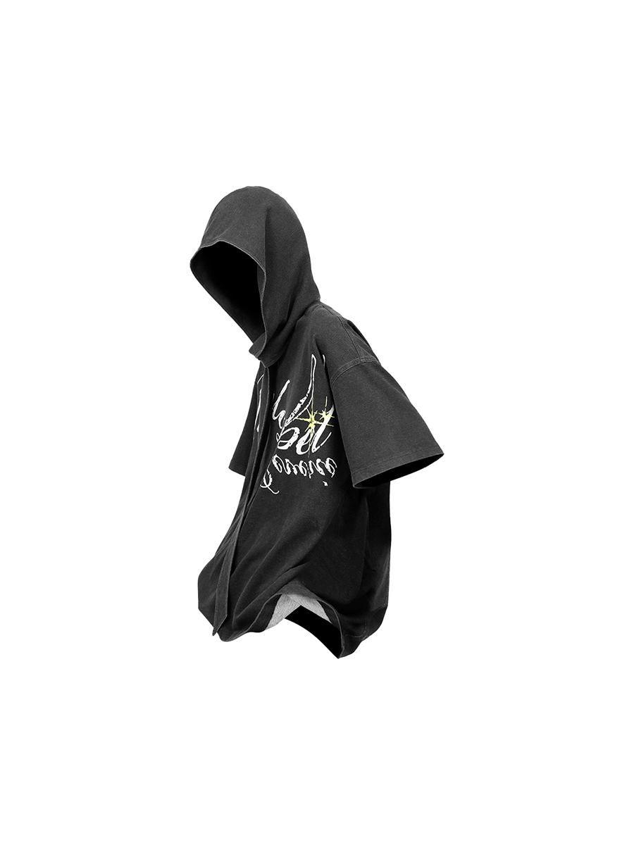 取り外し可能なフード付きプリントTシャツ