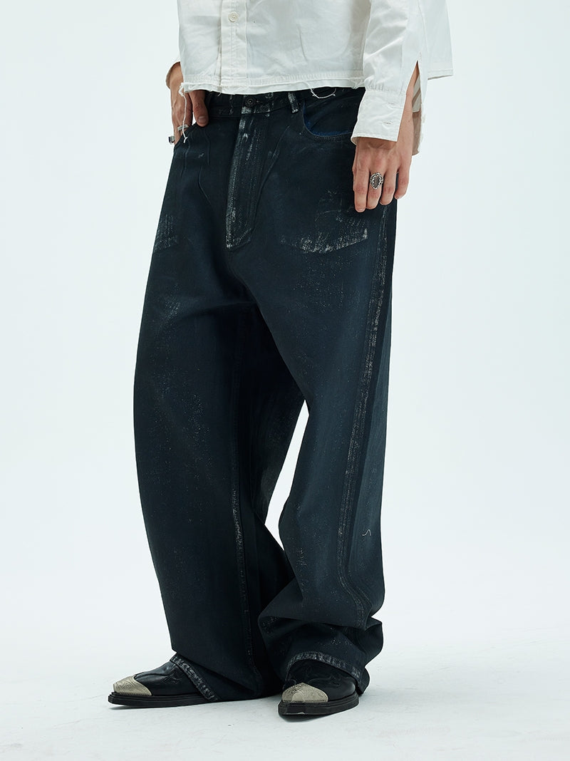 Multi-wax coated straight jeans