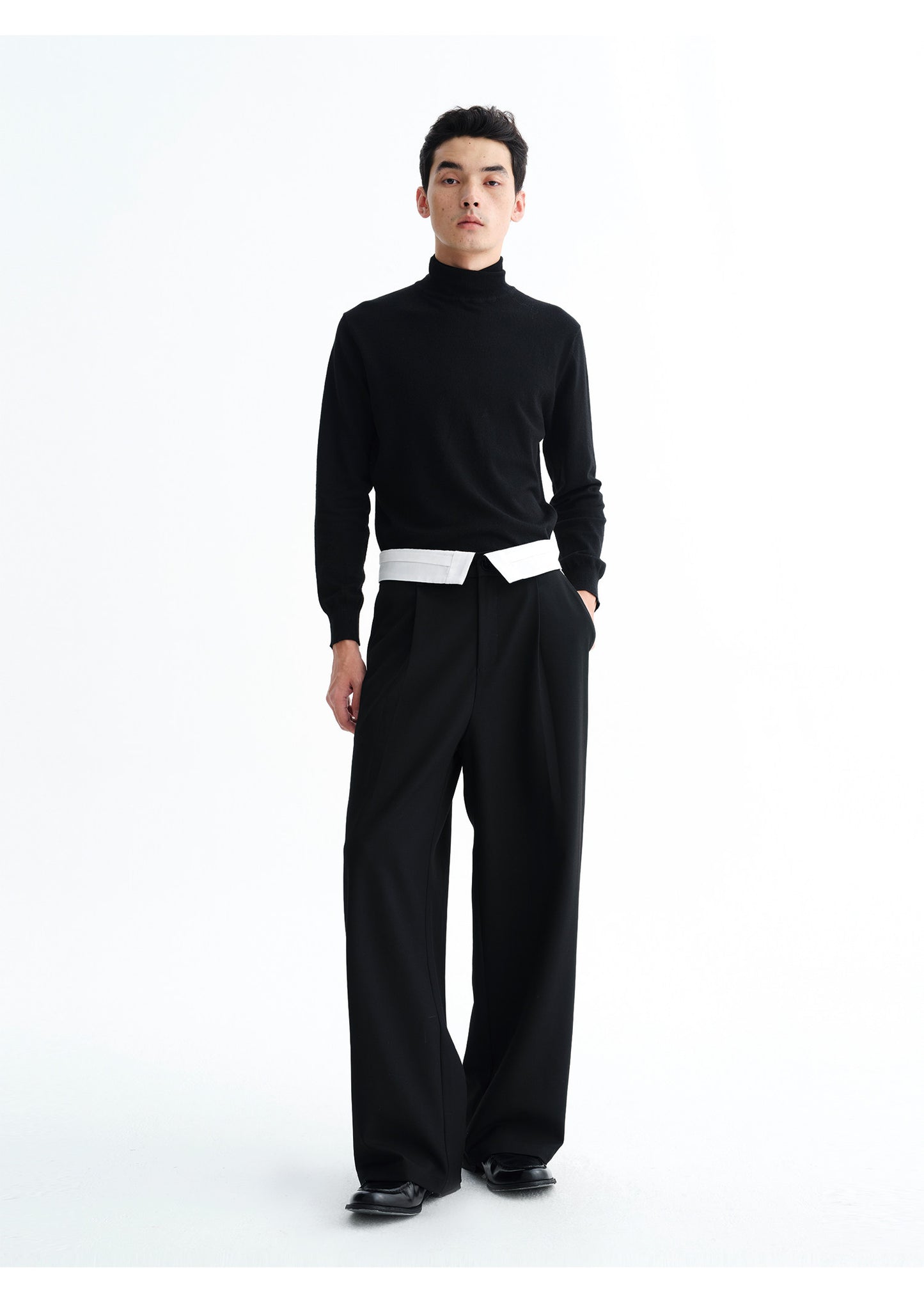Turned-up hem wide-leg pants