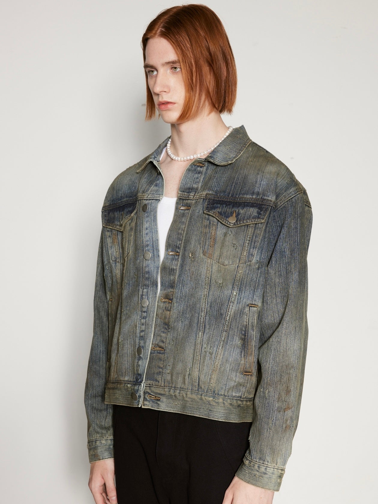 Dirty Dye Wash Damaged Denim Jacket