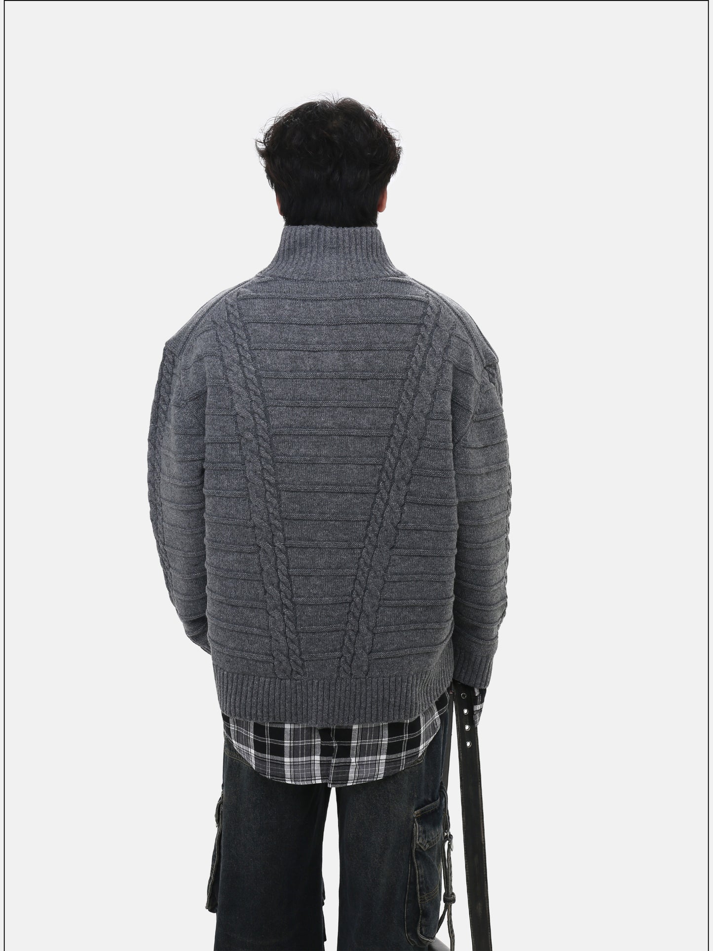 Patchwork Stand Collar Cardigan