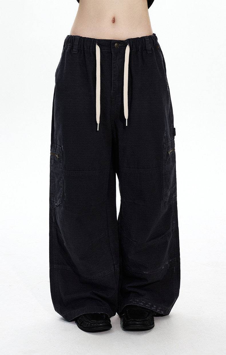 Distressed Finish Pleated Design Casual Pants