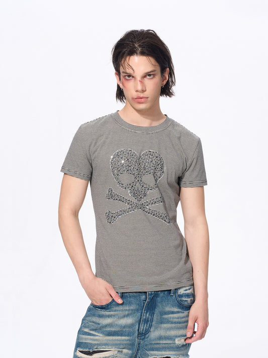 Diamond Skull Print Striped T-Shirt