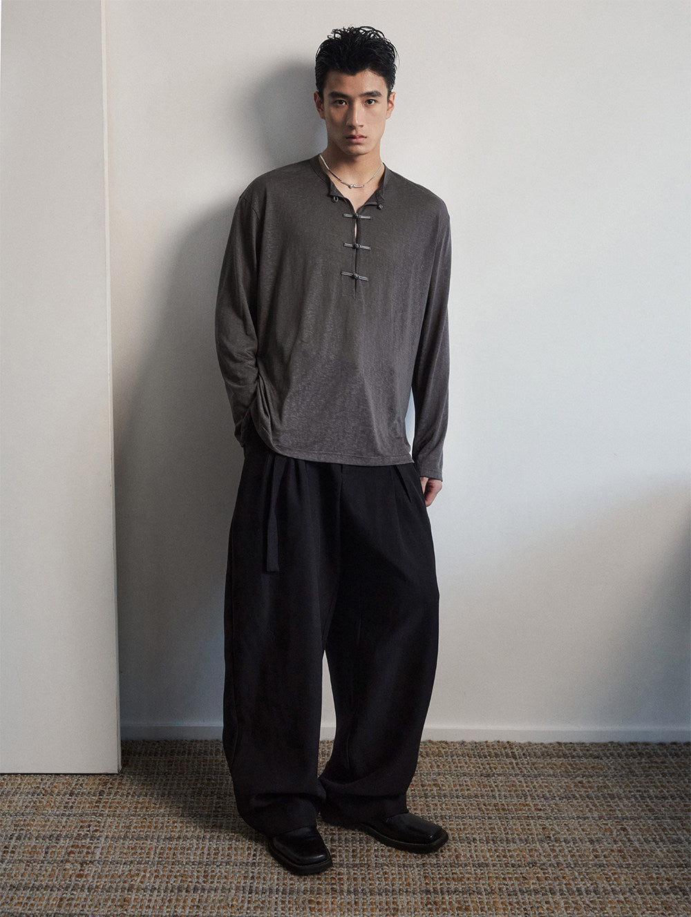 Button-down half-open shirt