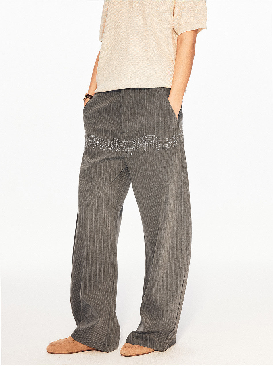 Retro Casual Pants with Embroidery
