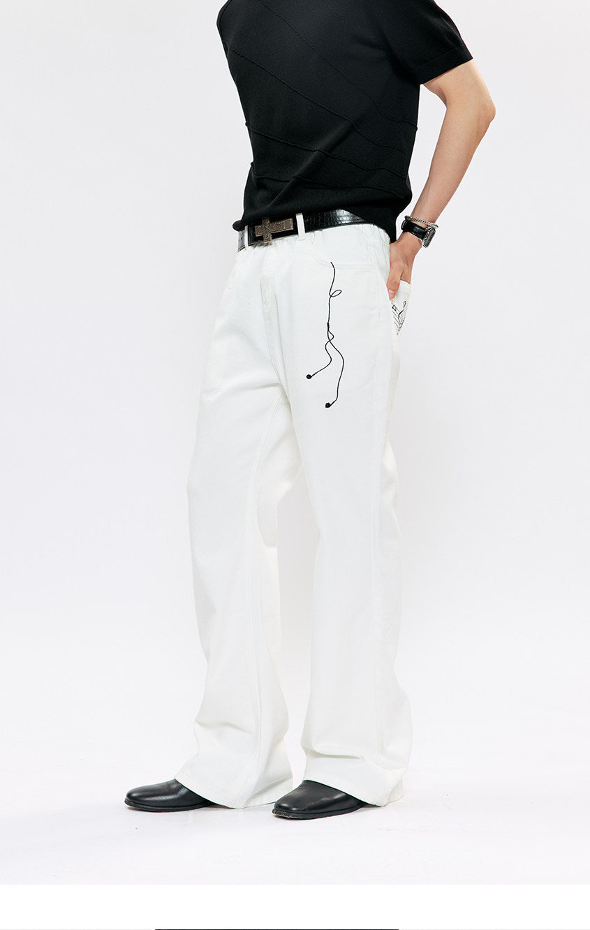Casual Straight-Leg Embroidered Jeans