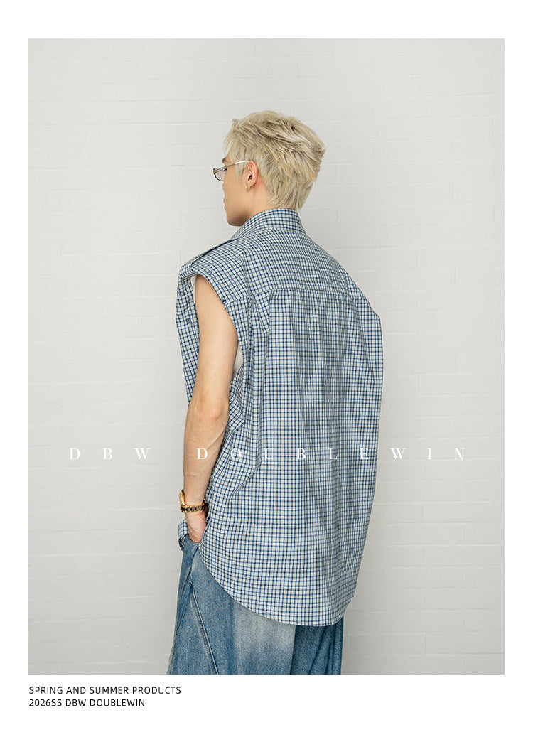 체크 민소매 셔츠