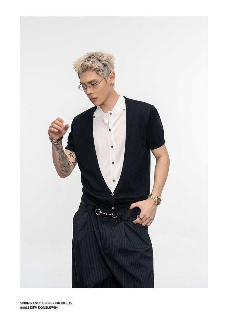 Contrast Fake Two-Piece Knit Shirt