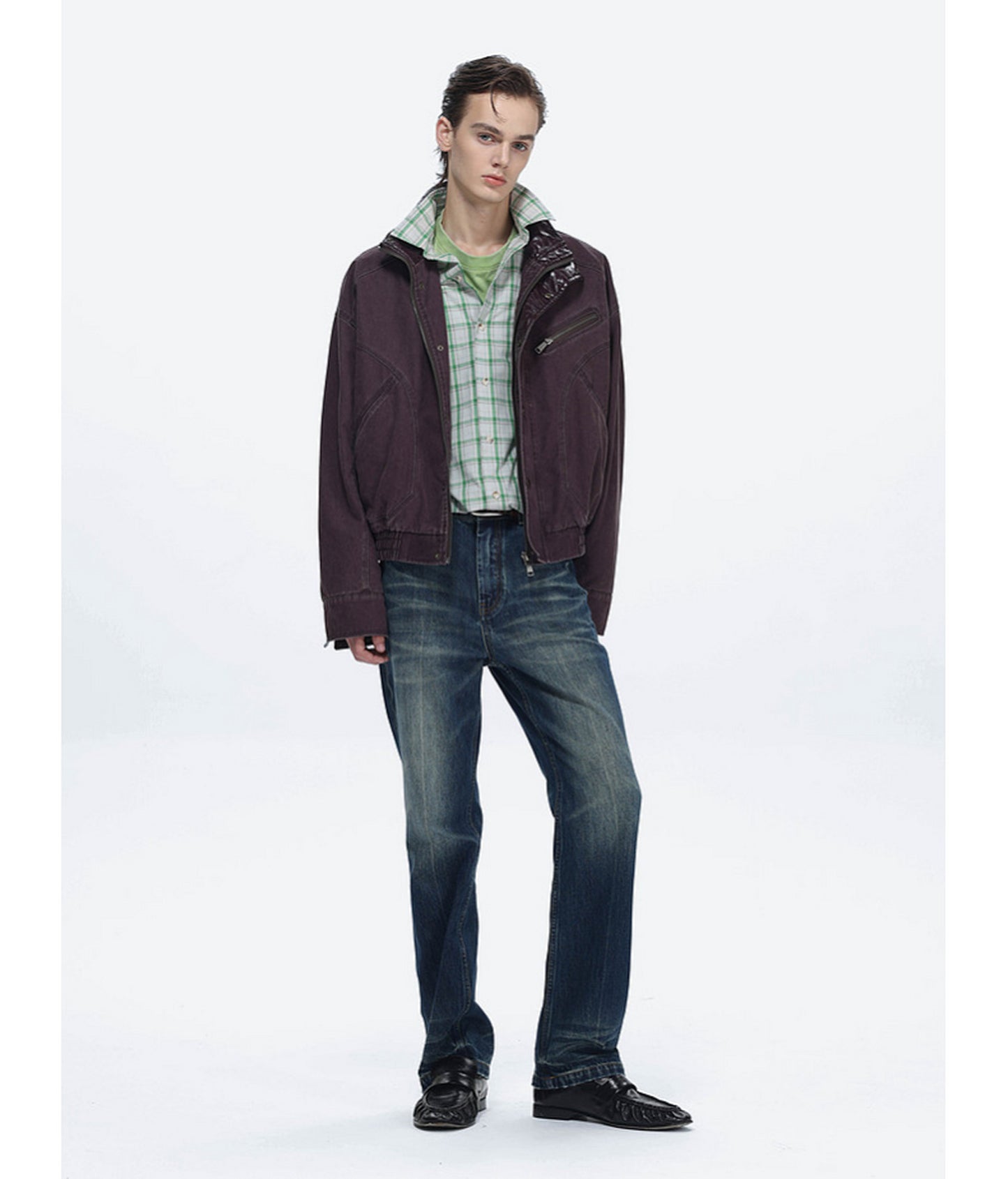 Faux Crocodile Leather Stand-Up Collar Jacket
