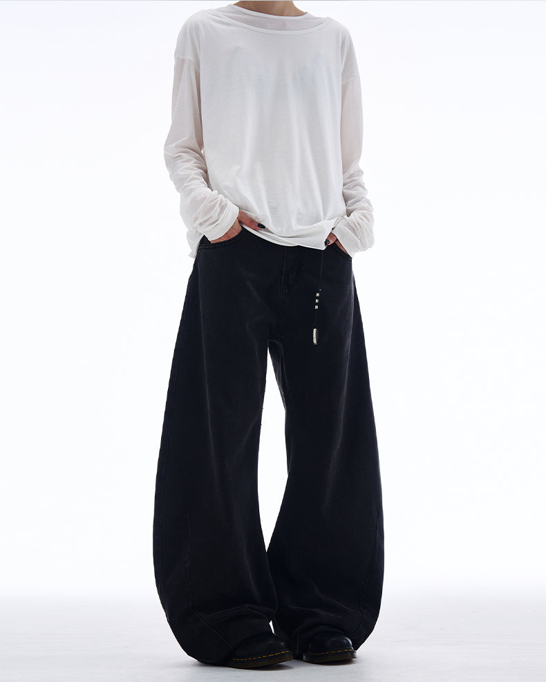 Loose straight old washed casual denim pants