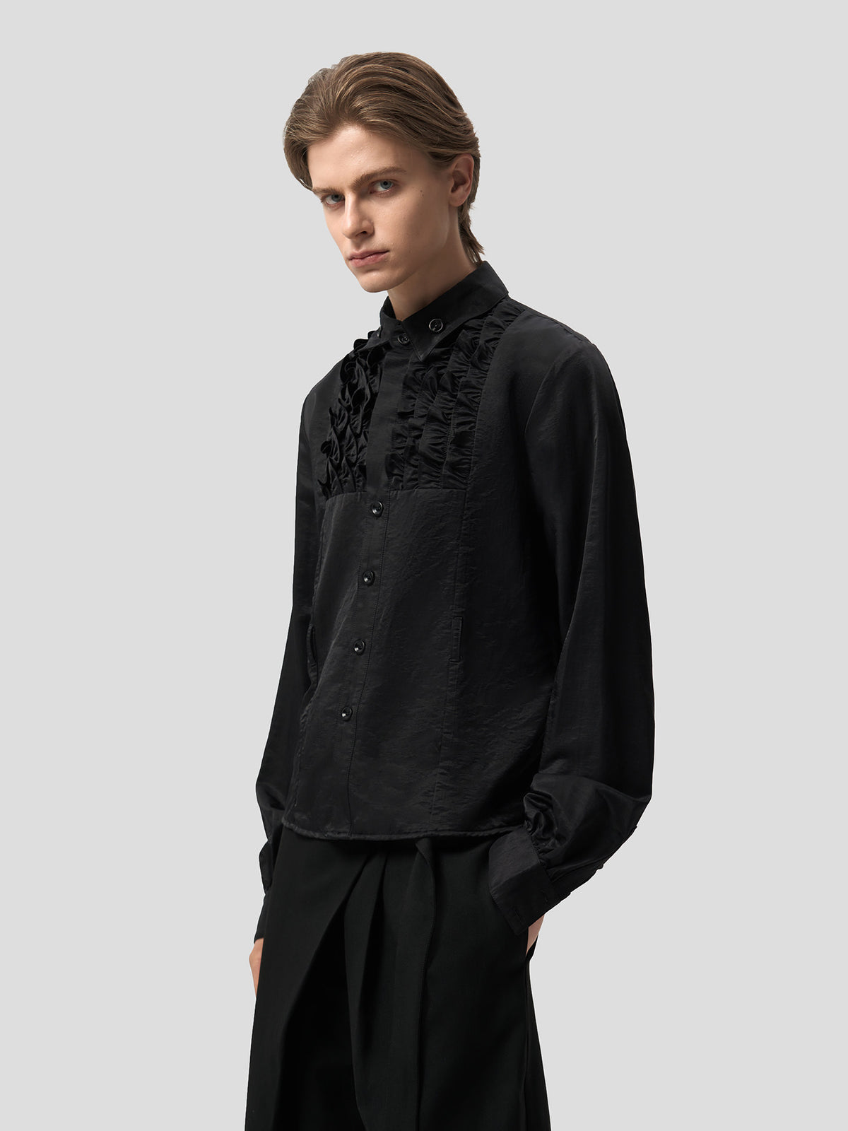 Copper Satin Silk Frilled Waist Shirt