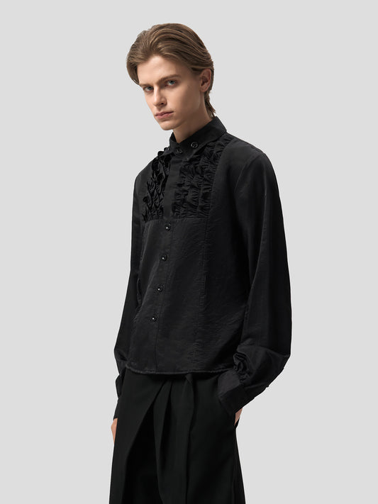 Copper Satin Silk Frilled Waist Shirt