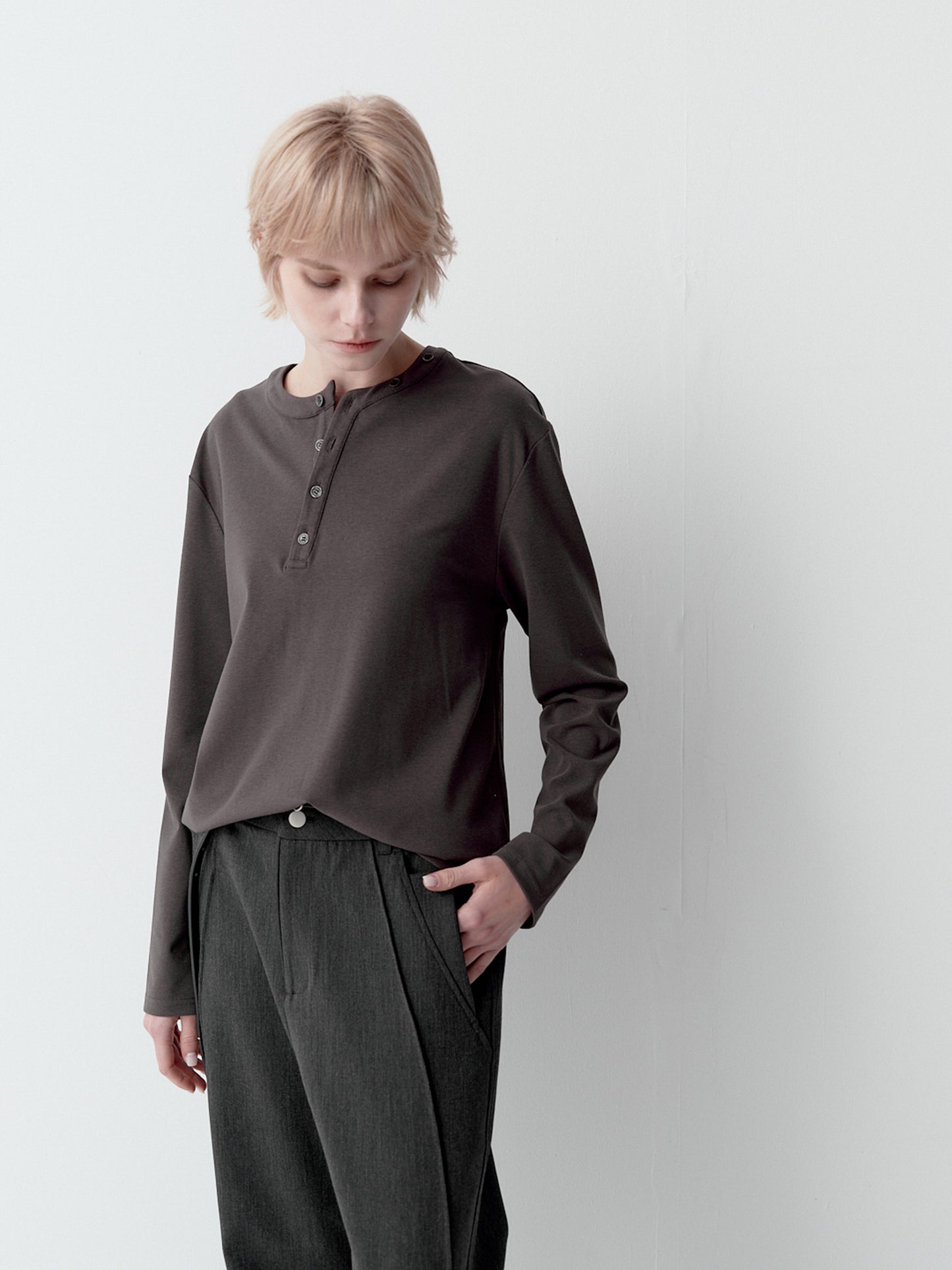 Distressed Henry-Neck T-Shirt