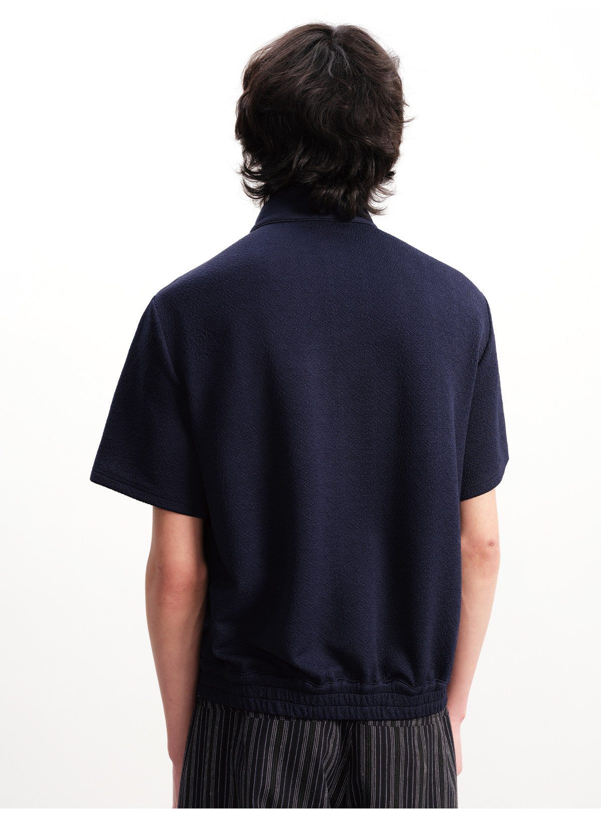 Stand-collar pleated shirt