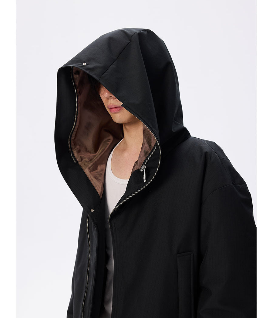 Wide cotton jacket with detachable fur collar