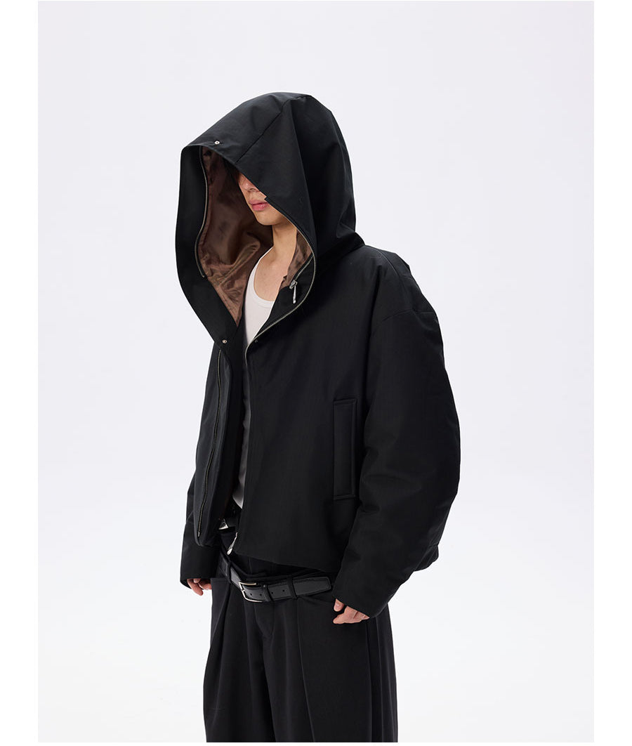 Wide cotton jacket with detachable fur collar