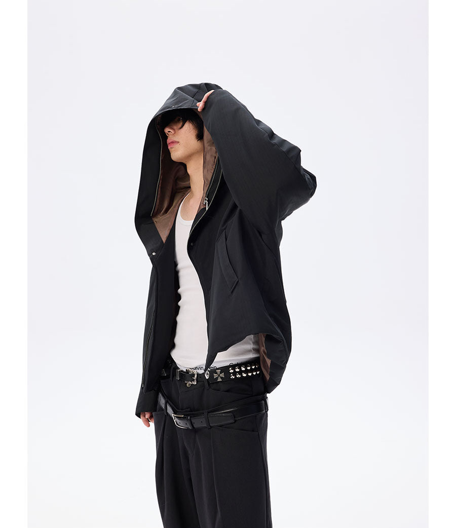 Wide cotton jacket with detachable fur collar