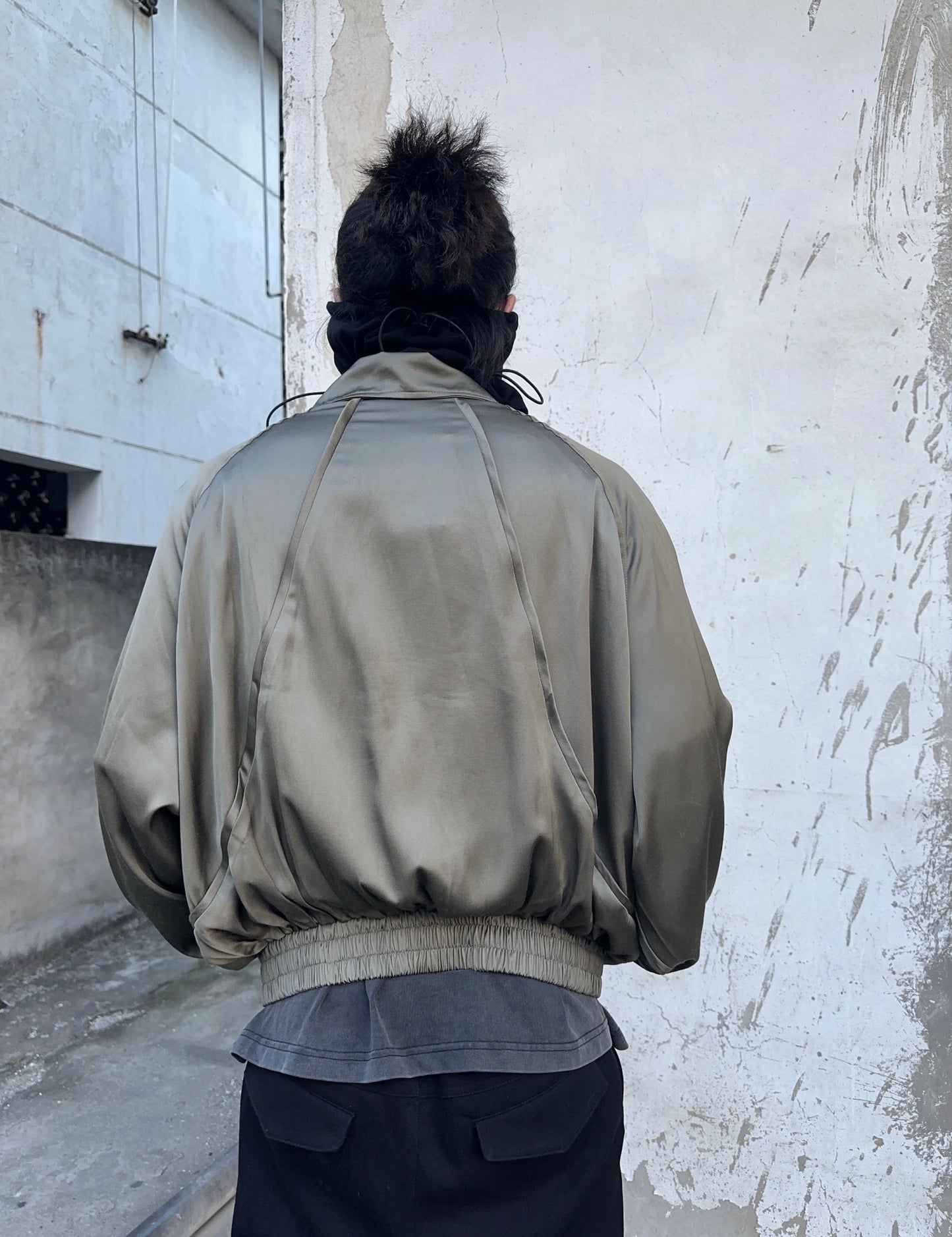 Metallic Pleated Bomber Jacket