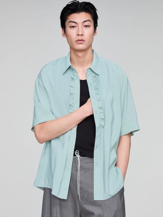 Pleated lace casual shirt