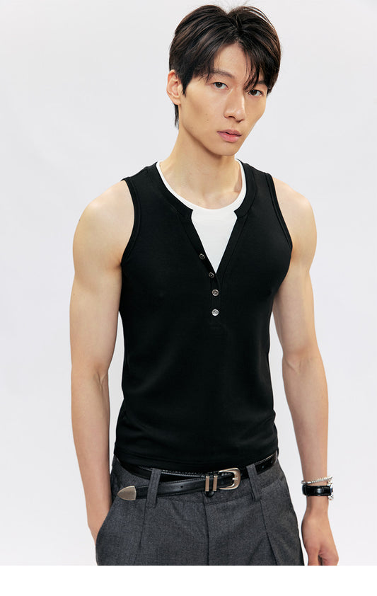 Fake Two-Piece Basic Sleeveless Top