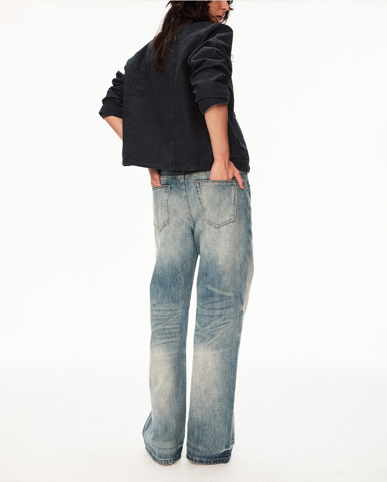 Distressed wash jeans