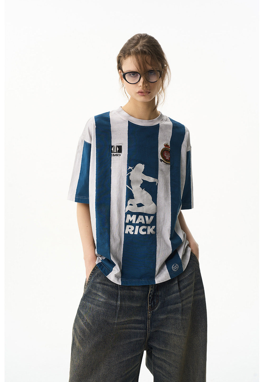 Striped Washed Distressed Jersey T-Shirt