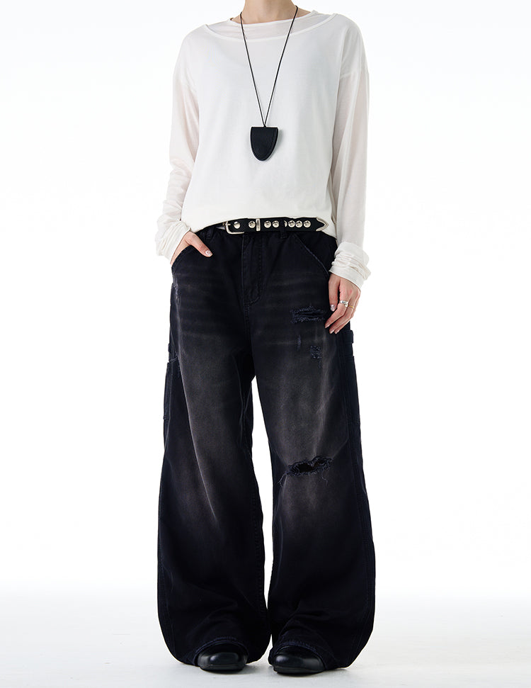 Damaged wash gradient jeans