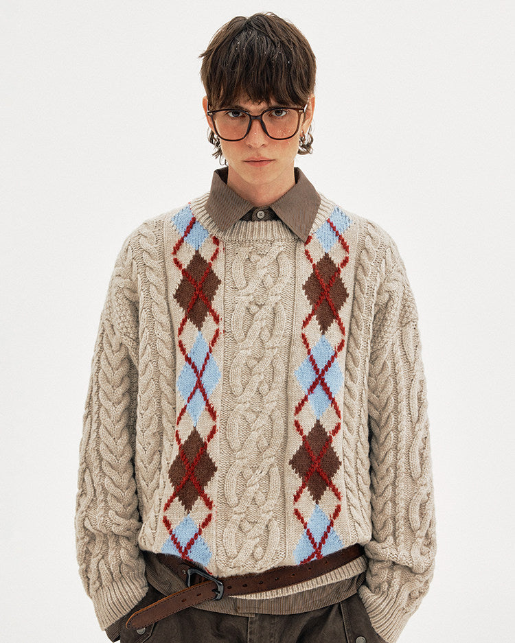 Retro-Style Cable-Knit Sweater