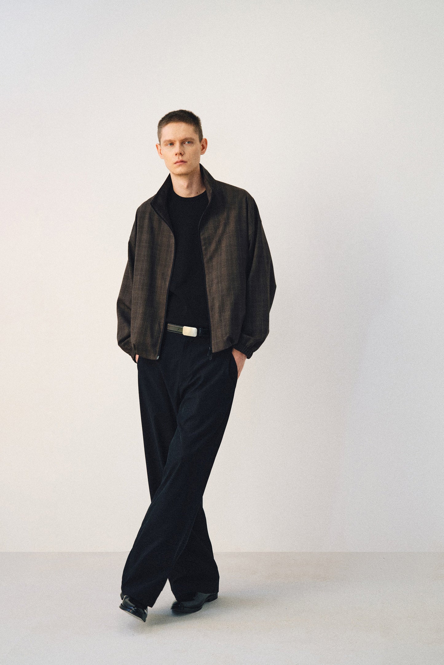 Dark Check Stand Collar Jacket