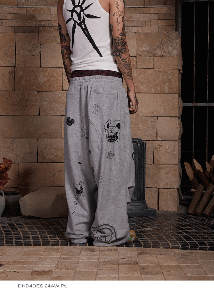 Graffiti Print Double Waist Sweatpants