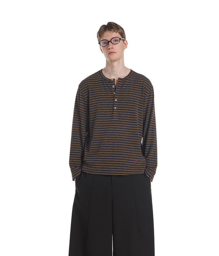 Striped Henley Collar T-Shirt
