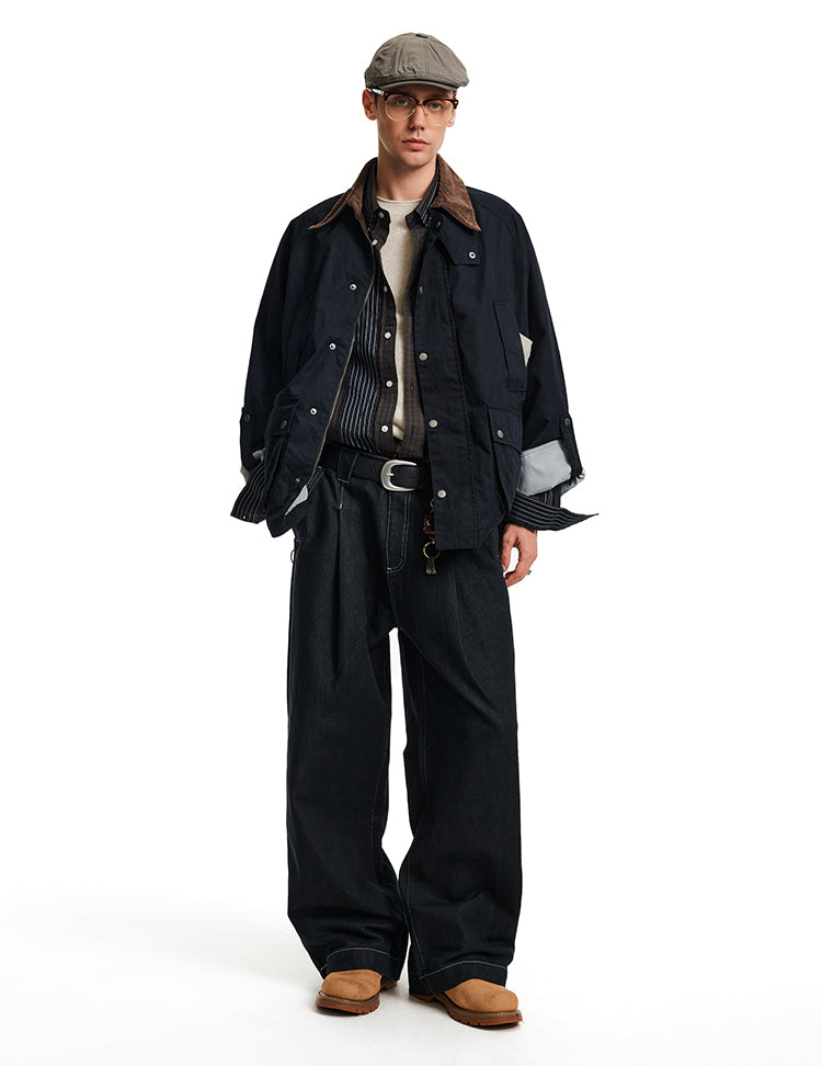 Patchwork Corduroy Collar Jacket