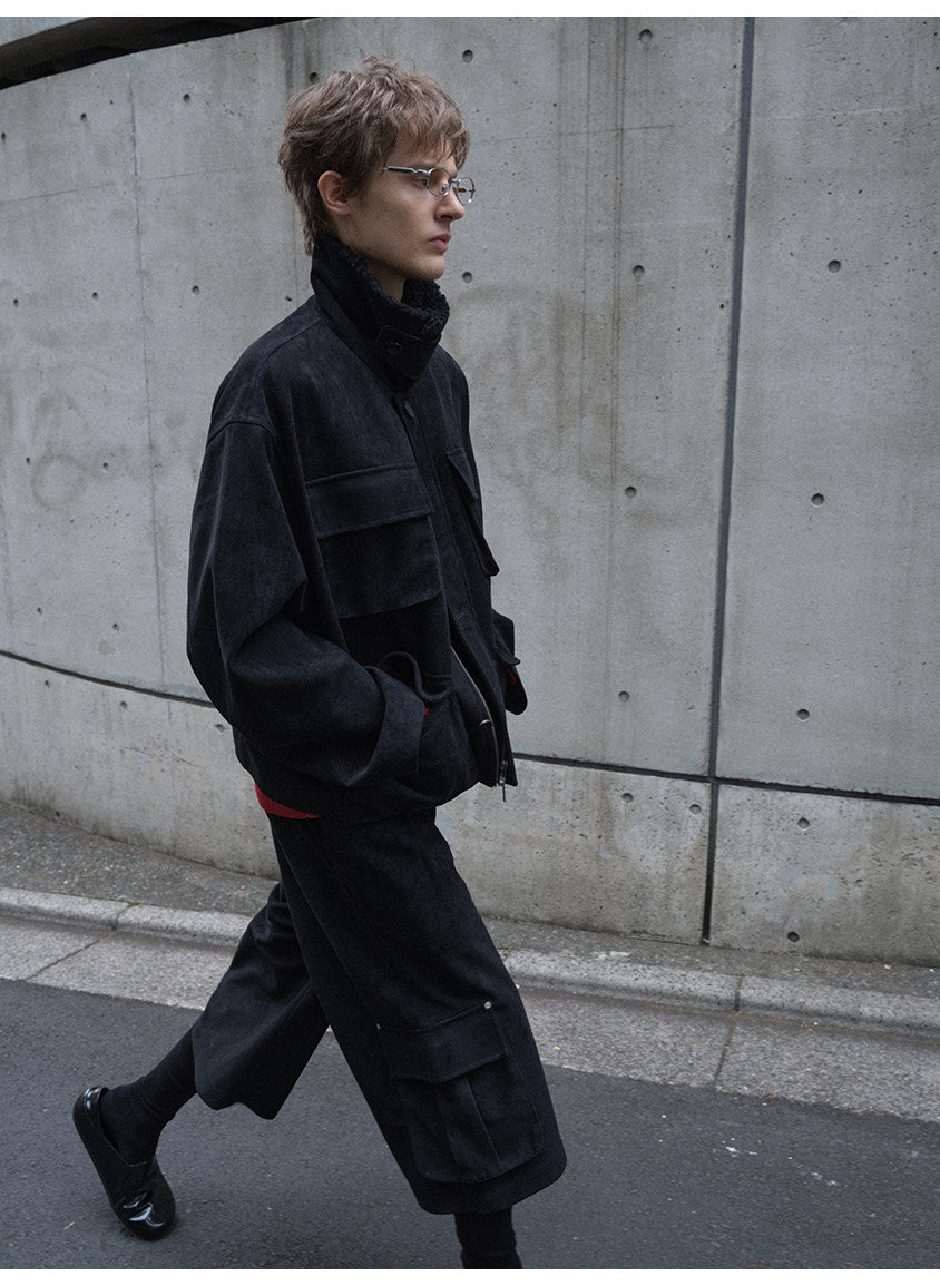 Flocked Multi-pocket Suede Jacket