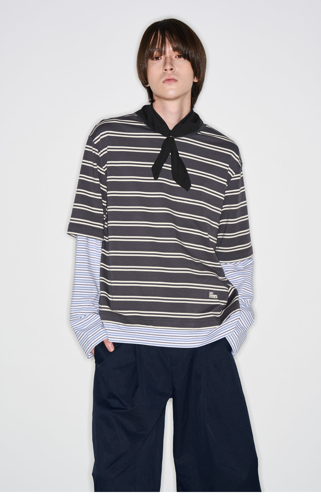 Striped faux two-piece T-shirt