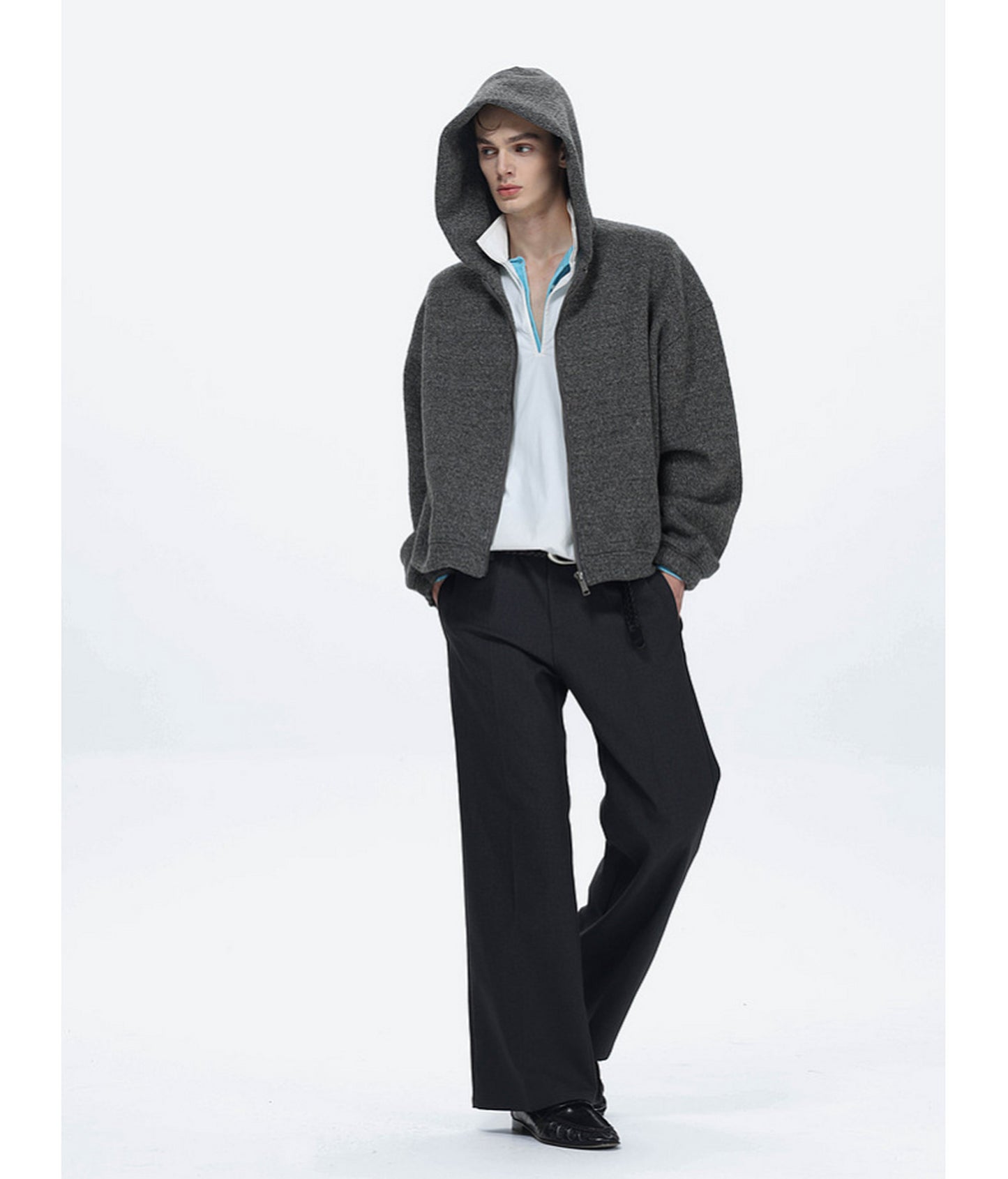 Textured Fleece Hooded Sweatshirt Jacket