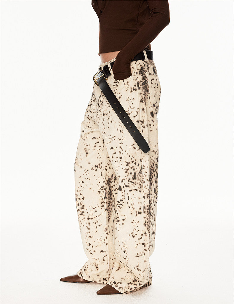Distressed Leopard-Print Jeans