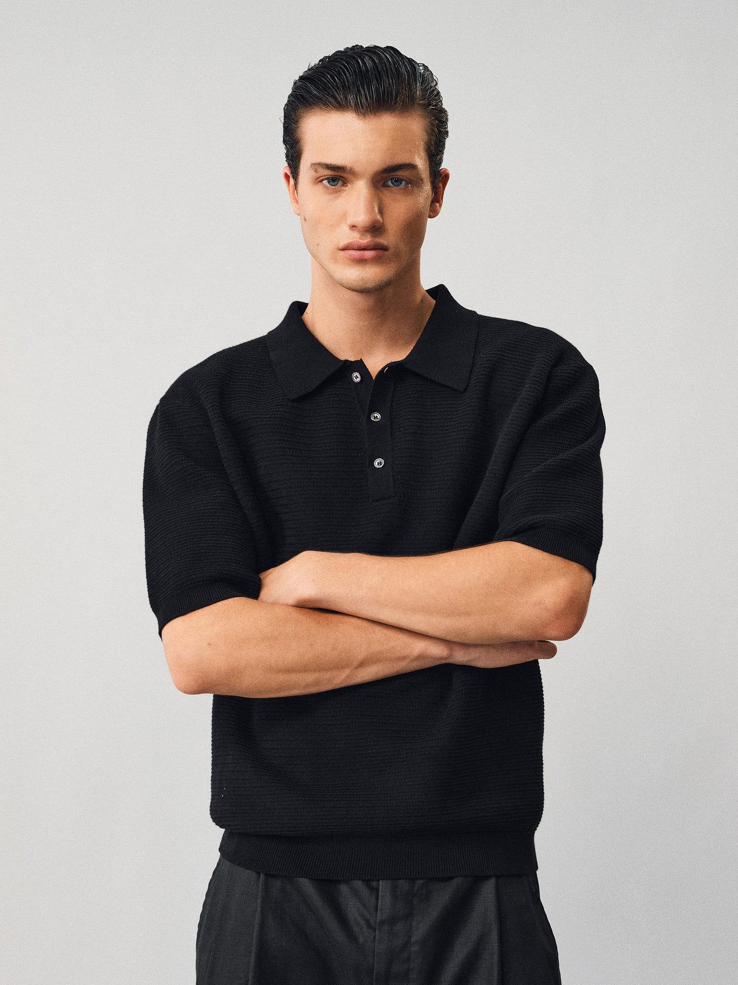 Textured Wool Polo Shirt
