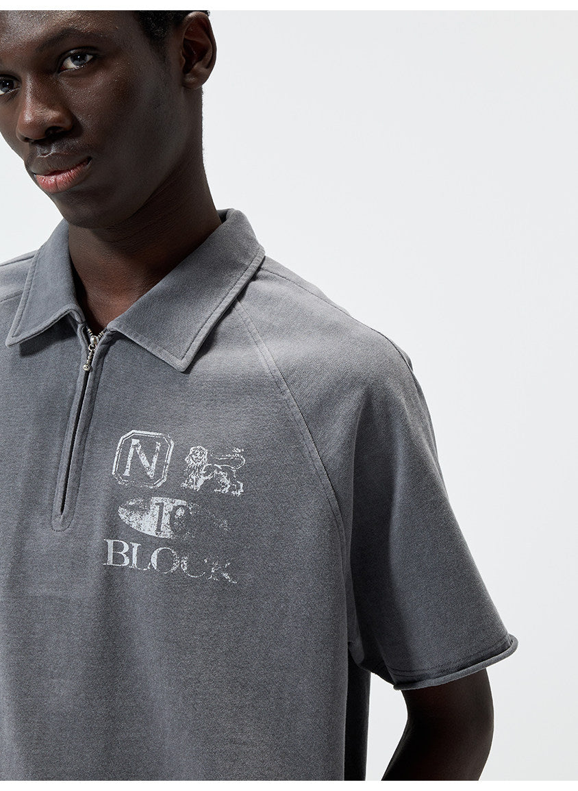 Open-Front Collar Polo Shirt