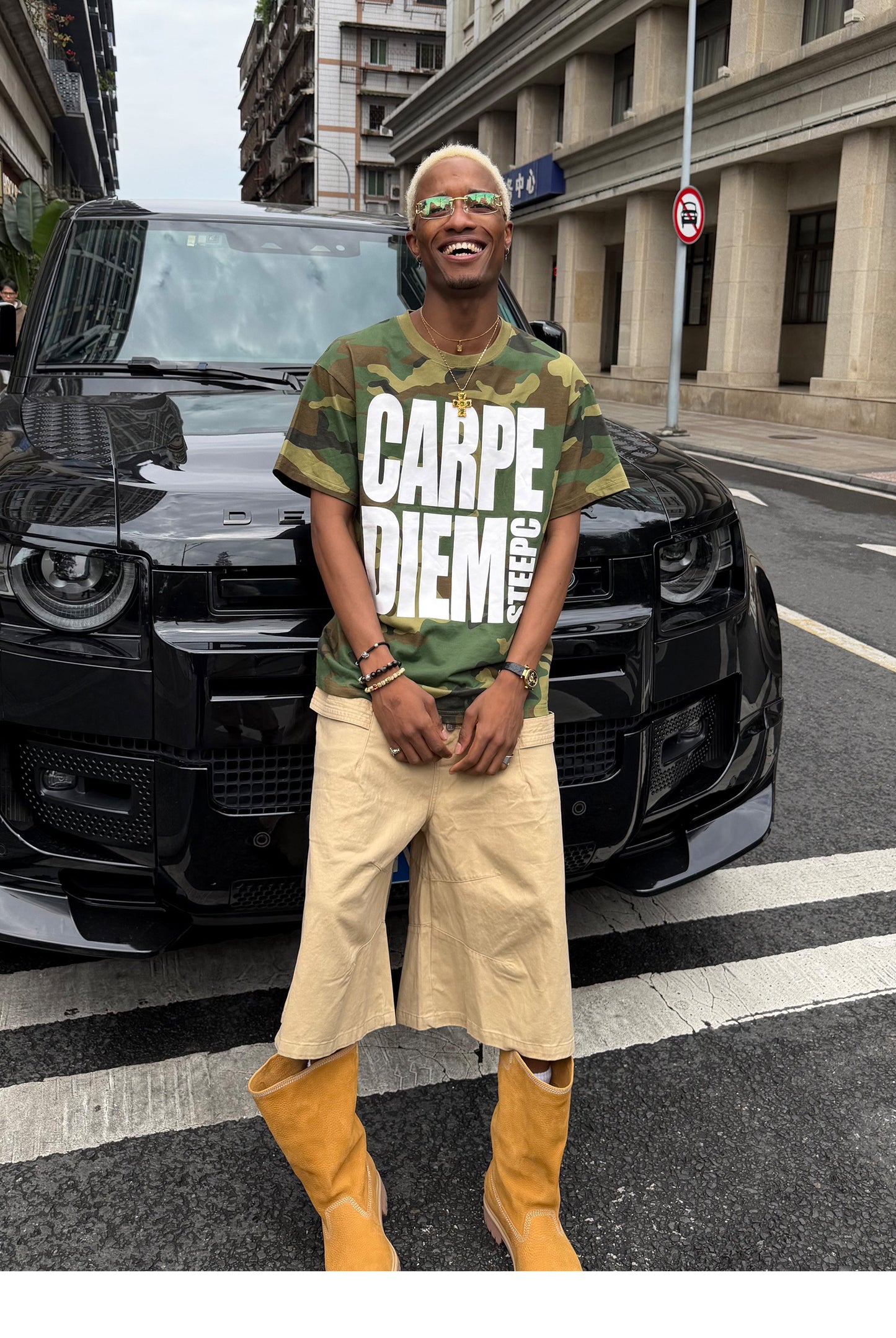 Casual Loose-Fit Round-Neck T-Shirt with Camouflage Print