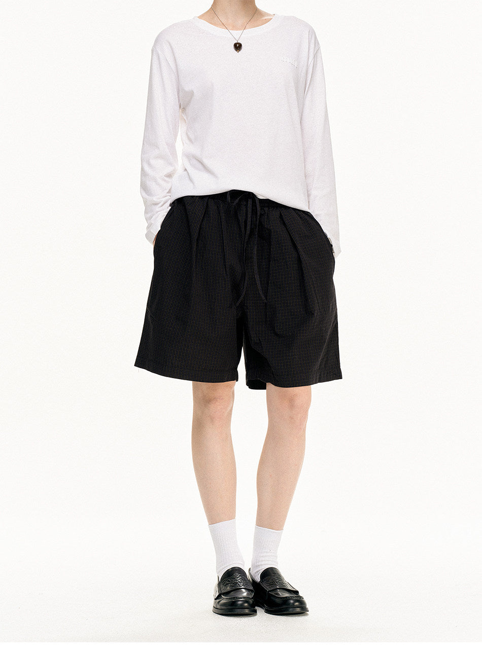Double-fold Checkered Pleated Shorts