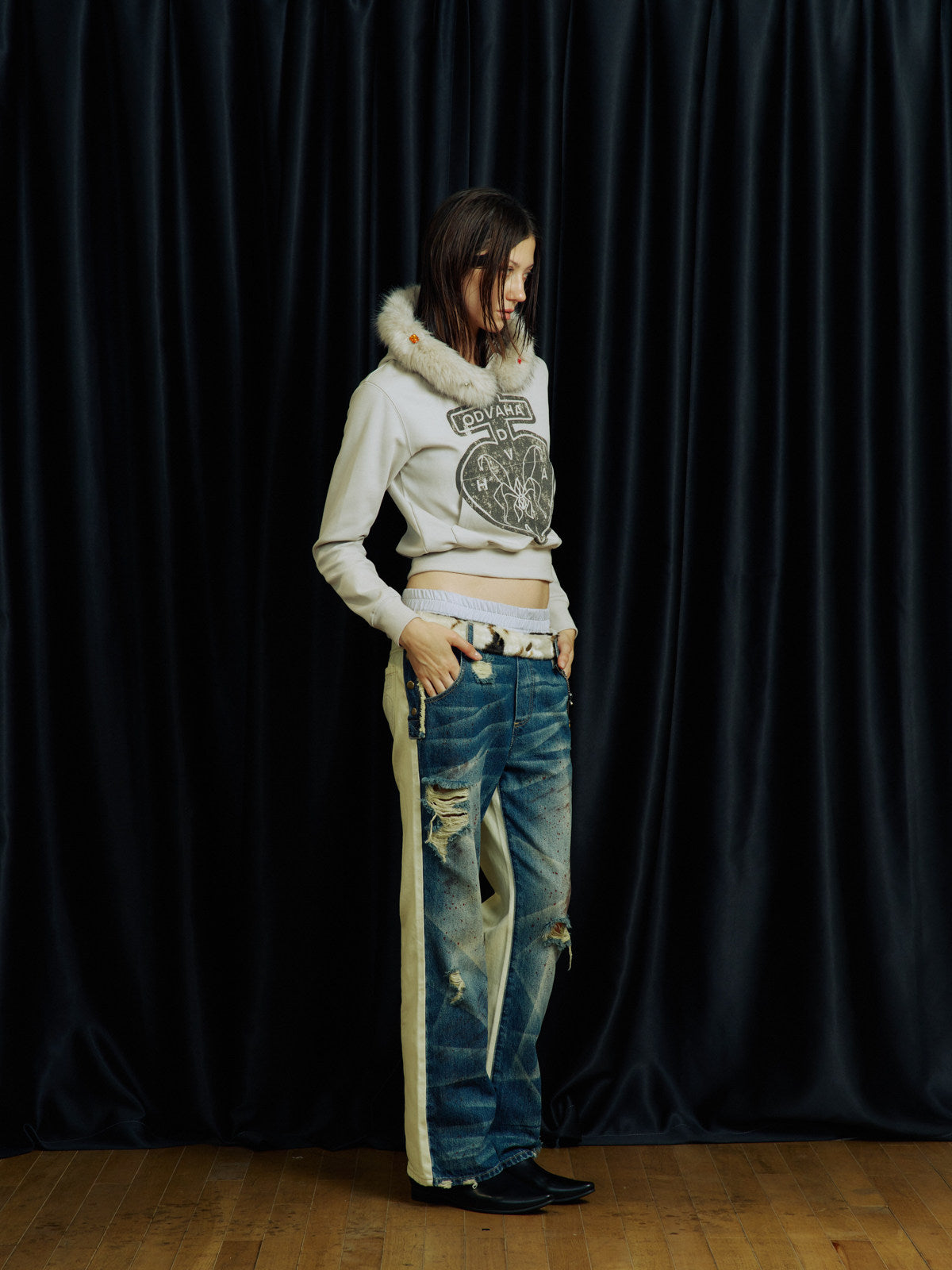 Double-Waistband Faux Two-Piece Jeans