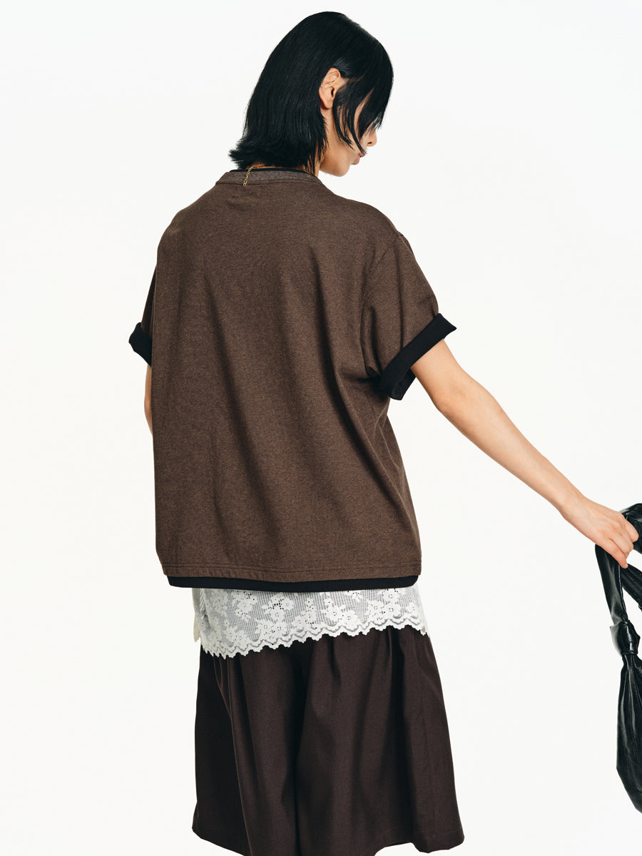 Faux Two Piece Round Neck T-Shirt