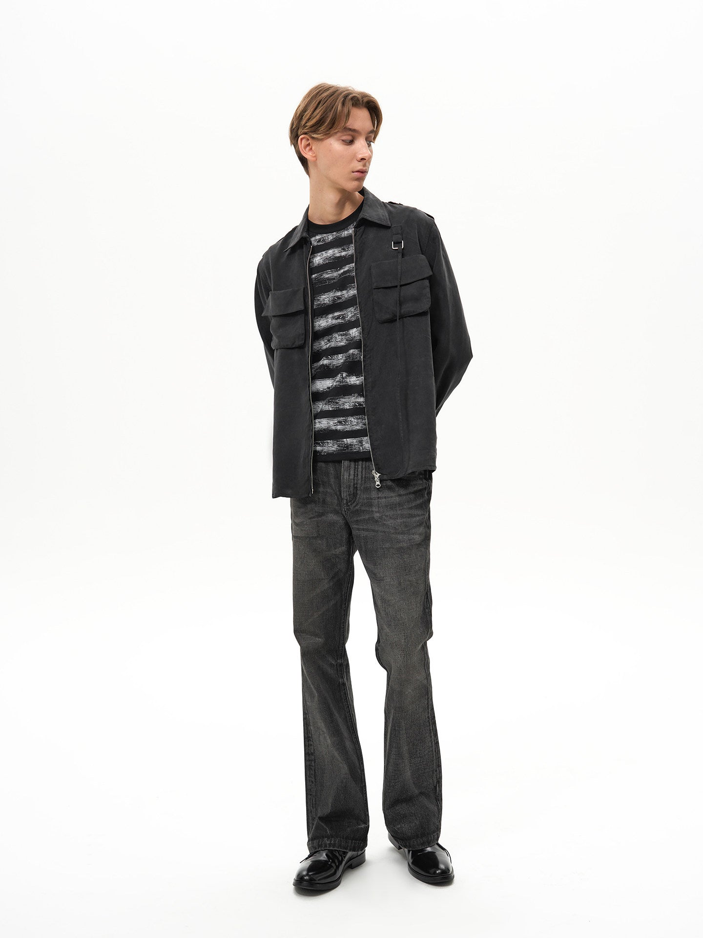 Ribbon Zipper Military Shirt