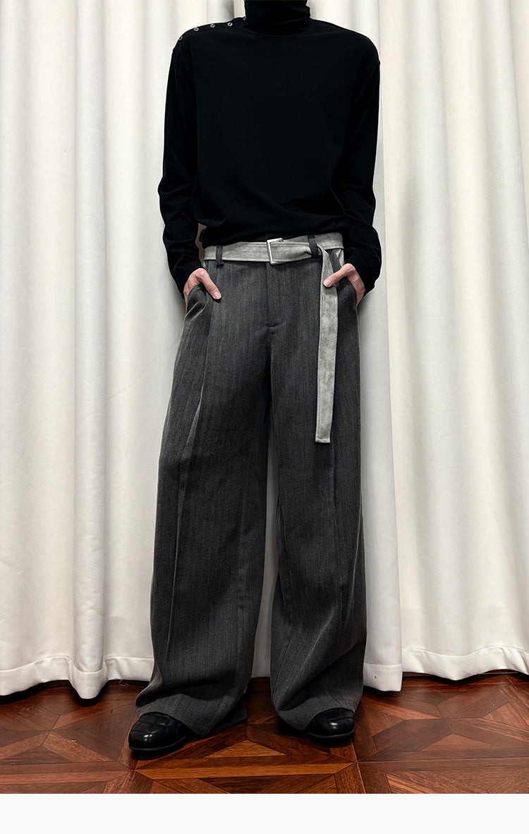Suede Belt Pleated Casual Pants
