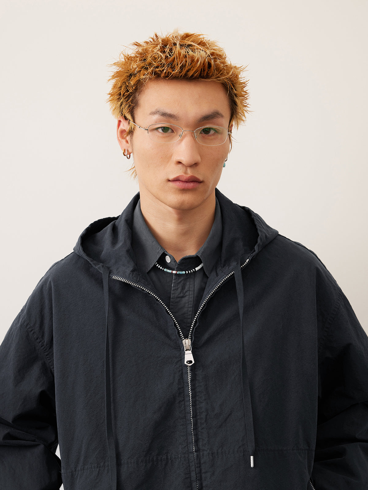 Hooded cotton zip-up jacket