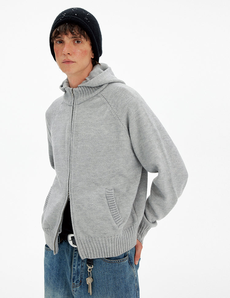 Patchwork Hooded Knit Cardigan