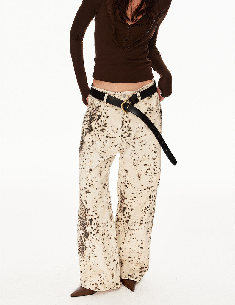 Distressed Leopard-Print Jeans